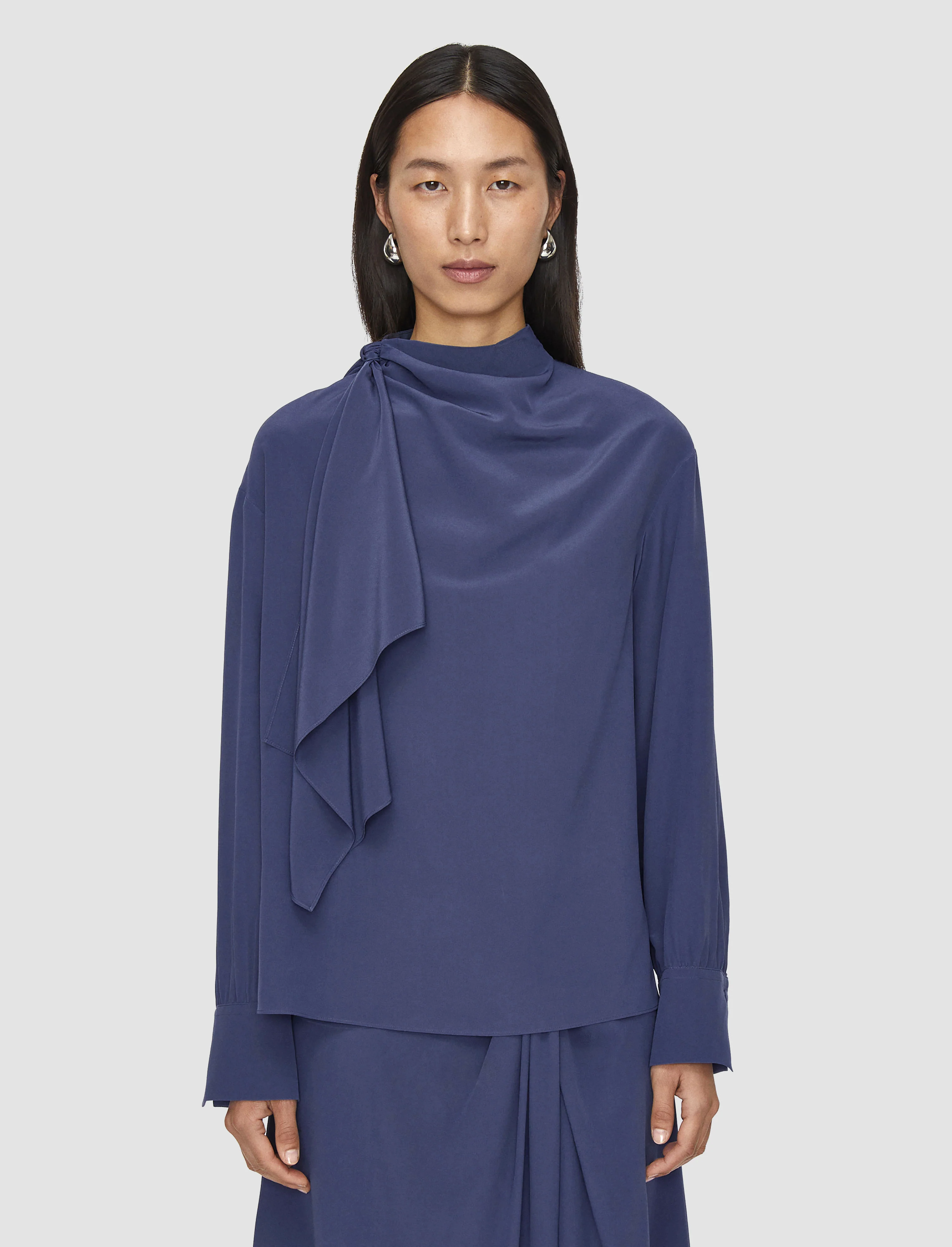 Juliana Crepe de Chine Knot Silk Blouse - Image 3