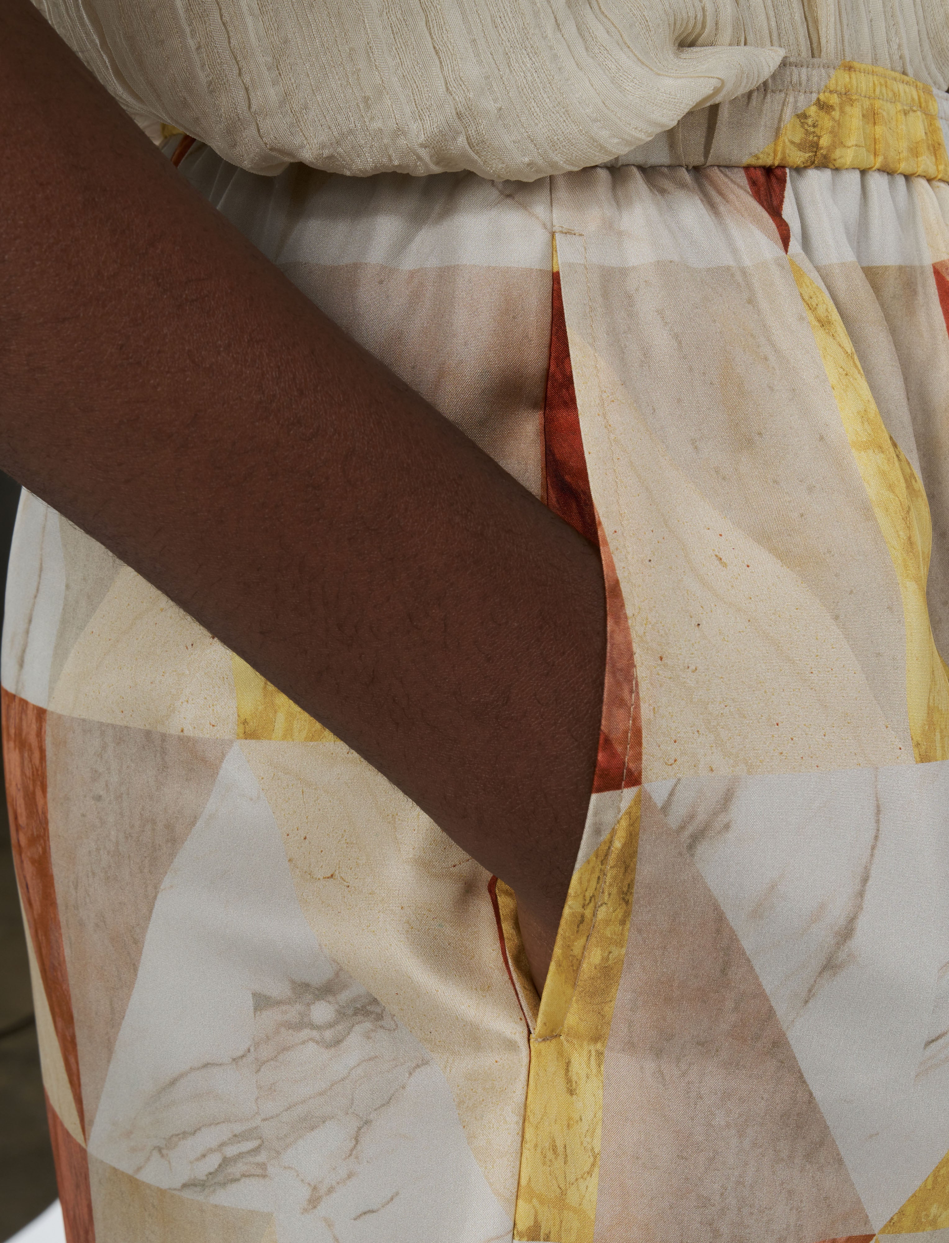 Thoresby Marble Print Silk Trousers - Image 5